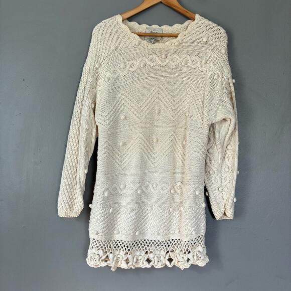 VINTAGE Express HandKnit Crochet Sweater Tunic Top Boho Beach Coastal fairy M - Picture 3 of 12